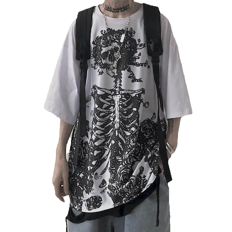 T-Shirt Unisexe Gothic Skull Oversize Loose Été – Streetwear Dark Anime Y2K Manches Courtes Tendance | Mode Homme & Femme