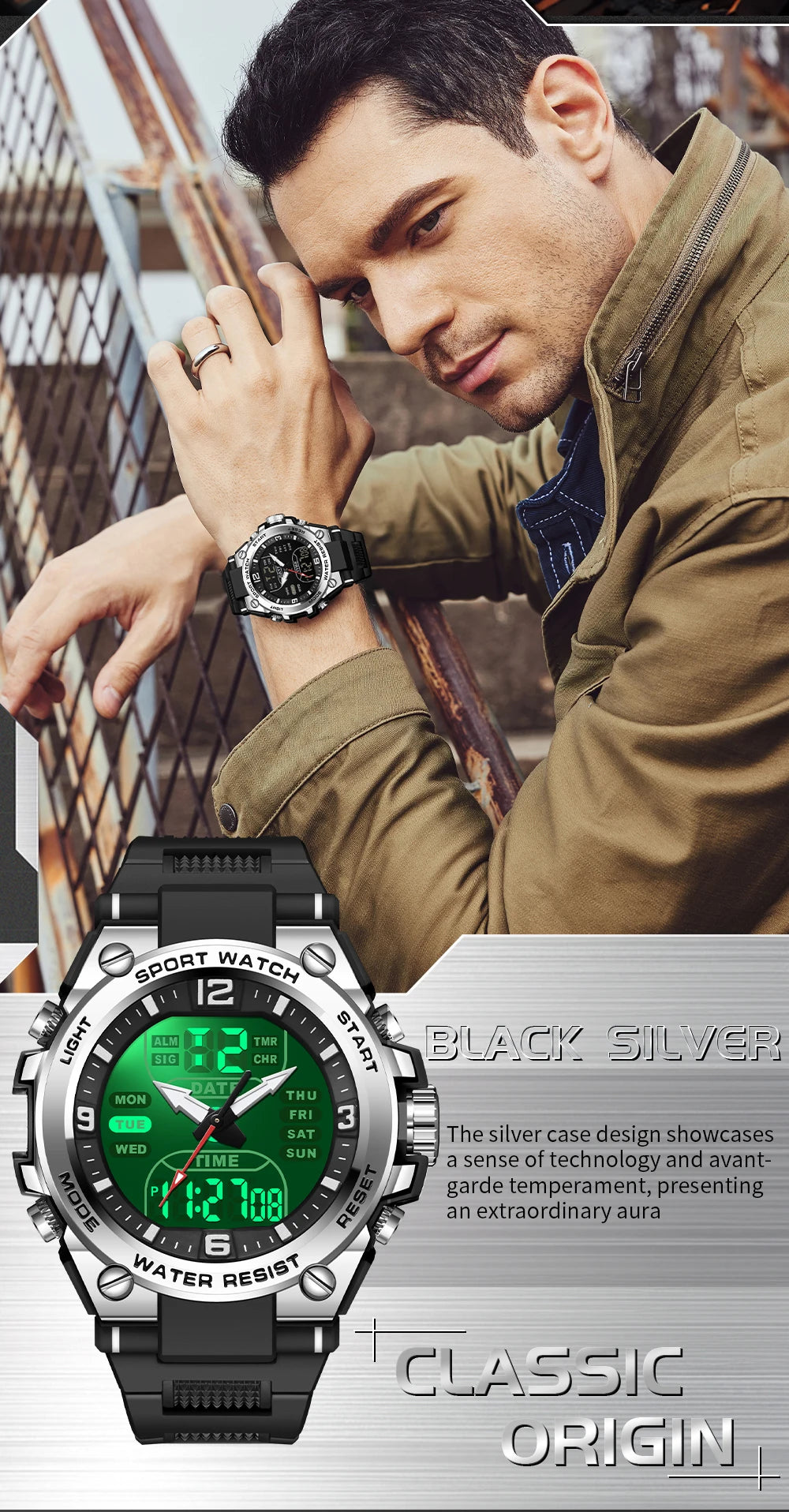 Montre Homme SANDA Militaire Tactique G-Style – LED Digital Quartz Étanche 50M Sport Luxe