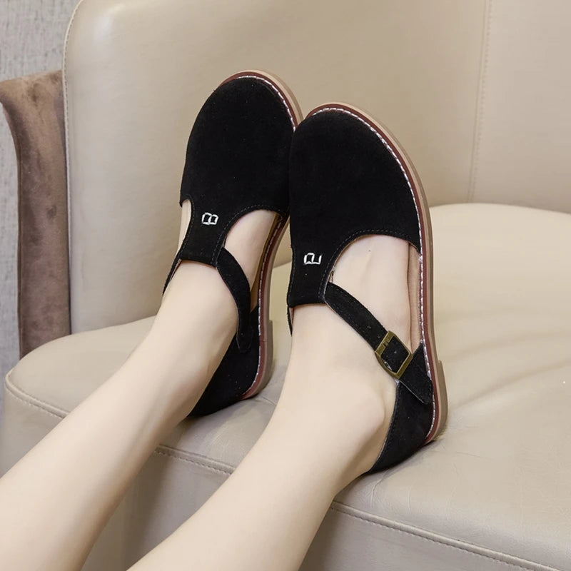 AIYUQI Sandales Cuir Véritable Retro Givré Baotou Romain 2026 – Hollow Flat Femme