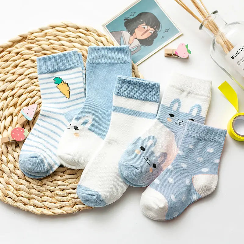 5er-Pack Kindersocken Baumwolle Tiermuster – Frühling Herbst Baby Jungen Mädchen 0-6 Jahre
