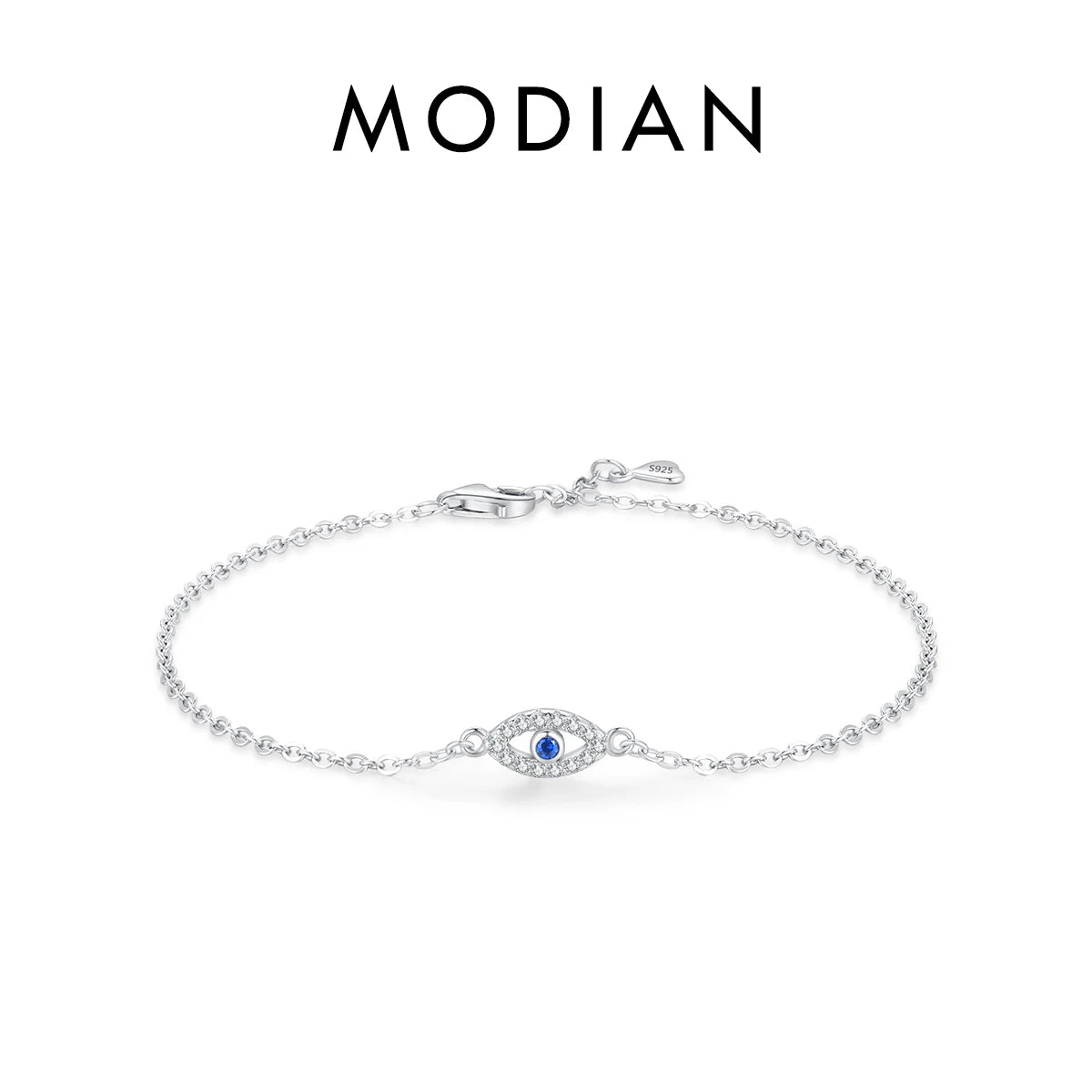 Bracelet Argent 925 Pur MODIAN Luxe – Yeux Turquoise Bleu & Zircon Cubique Cristal Transparent | Bijou Fin Femme Chaîne Maille Élégante & Hypoallergénique