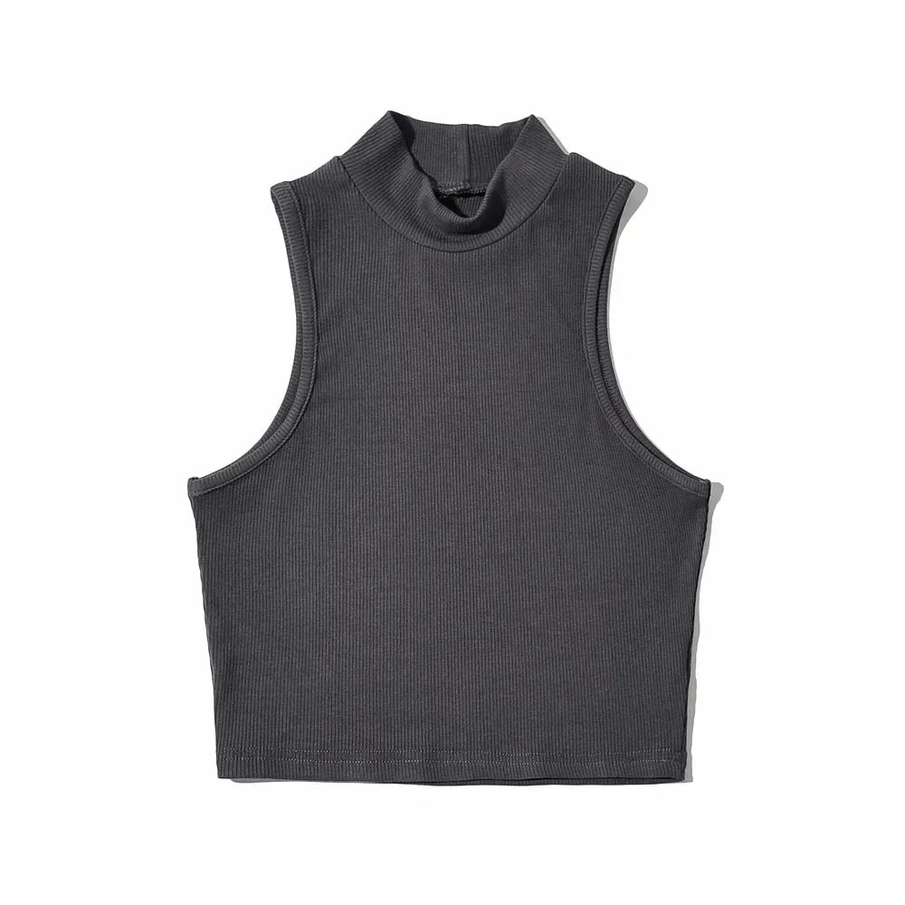 Crop Top Femme Noir Col Haut Sans Manches Débardeur Respirant Confortable Été – Haut Court Fashion Basique Chic | Mode