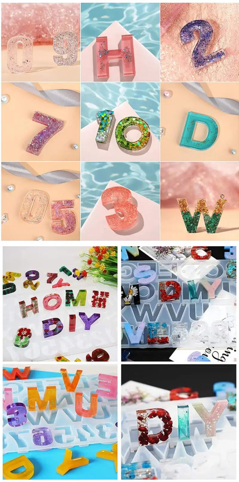 Silikonform Alphabet & Zahlen – Epoxidharz, Geburtstagskerzen & DIY Schmuck | Schlüsselanhänger, Anhänger & Deko | Komplettset