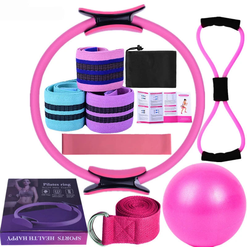 Kit Yoga & Pilates 11 Pièces – Bandes Élastiques Latex, Anneau Fessier & Ballon Stretching | Gym, Fitness & Récupération