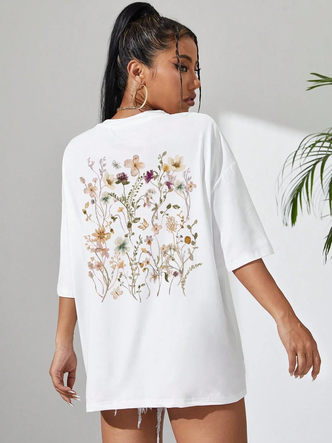 T-Shirt Femme Coton Imprimé Fleurs Manches Courtes Ample Doux Respirant – Top Casual Confortable | Street Style