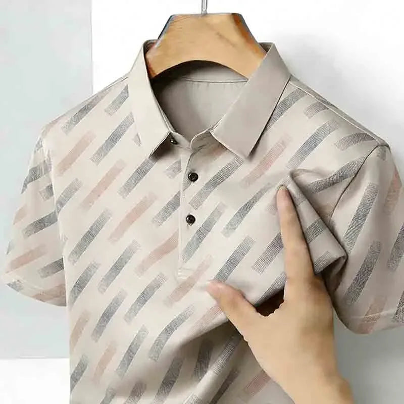 Polo Homme Fashion Manches Courtes Col Revers Rayures Diagonales Imprimé Casual Business Golf Tendance Élégant – Polo Premium Rayures | Mode Homme Business Premium