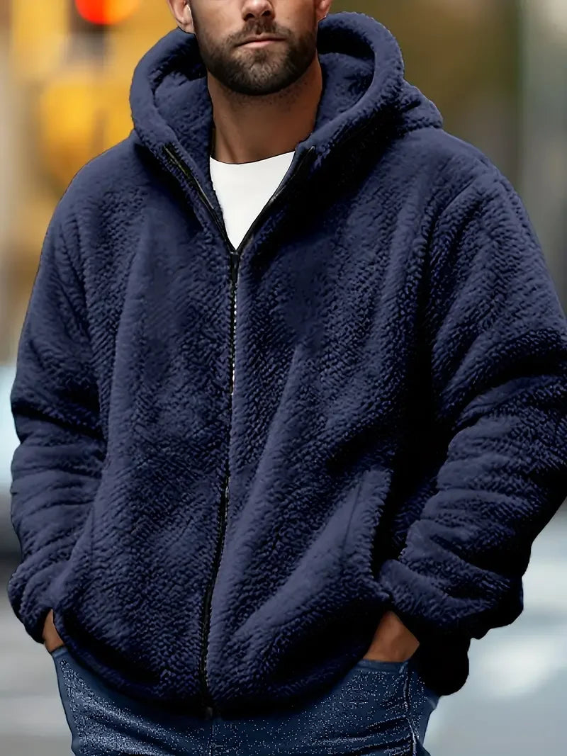 Sweatshirt Zippé Homme Polaire Corail Épais Chaud À Capuche Automne Hiver Confortable Doux | Hoodie Polaire Premium