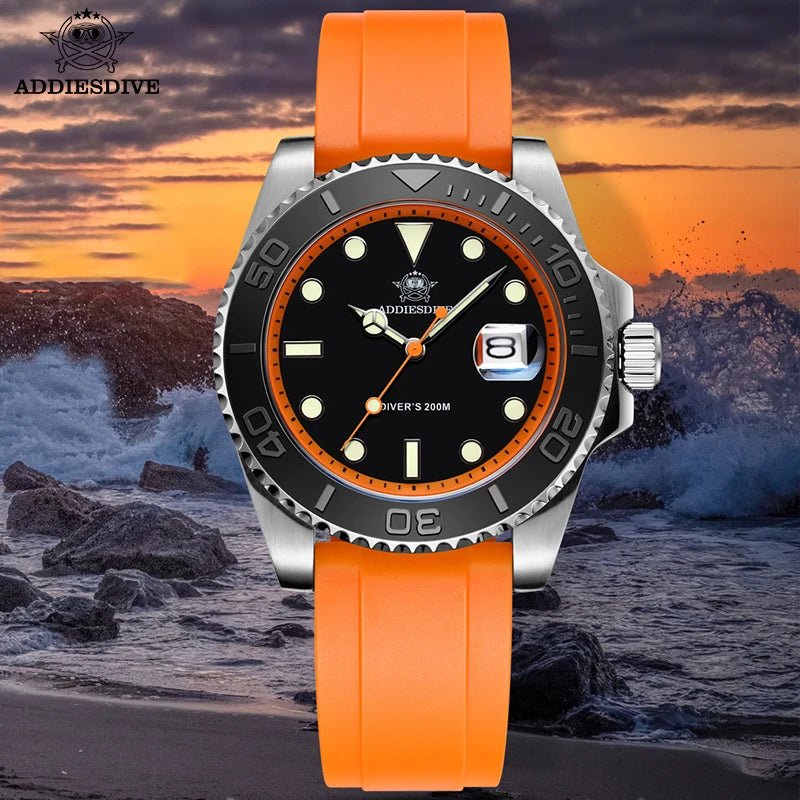 Montre Homme ADDIESDIVE AD2040 Quartz Plongée 41mm – Super Lumineuse 200M Caoutchouc Calendrier