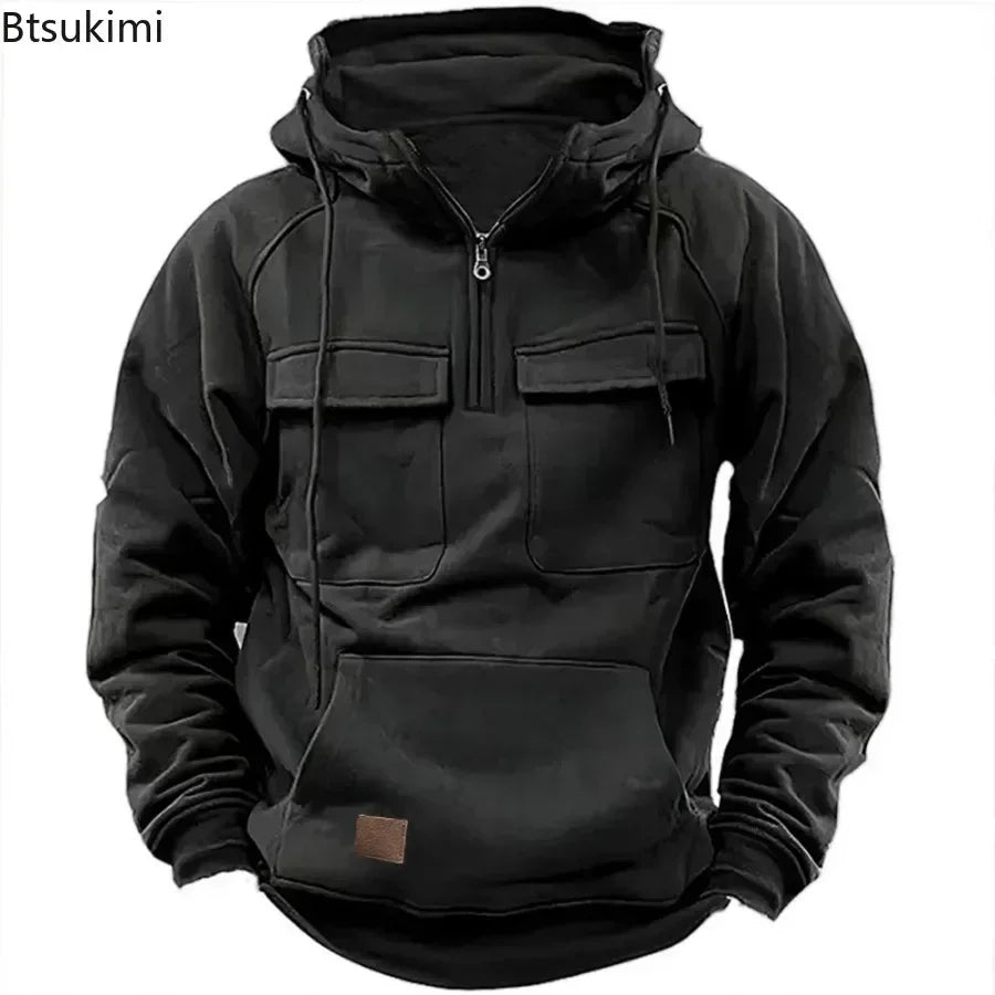 Sweat Tactique Homme Half-Zip Grande Poche – Cargo Pullover Outdoor, Gym & Fitness 2026 | Coupe Ample & Respirant