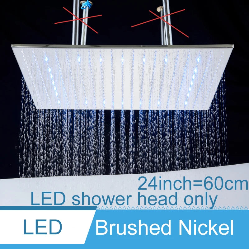 Shinesia Système Douche Pluie LED Plafond 40x80cm – Cascade & Pluie, Noir ou Or Brossé | Douche Luxe Salle de Bain
