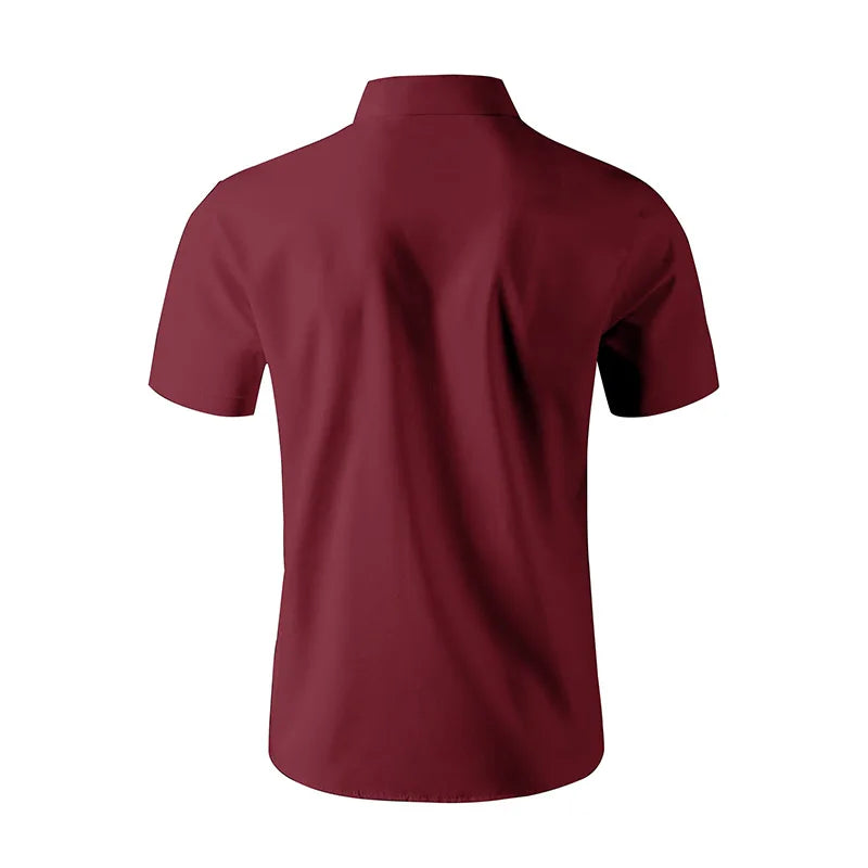 Chemise Homme Business Casual Couleur Unie Manches Courtes Été Sans Repassage Confortable Polyvalente Fashion Élégante Intemporelle – Chemise Premium Sans Repassage Business Casual Été | Mode Homme Business Casual Premium