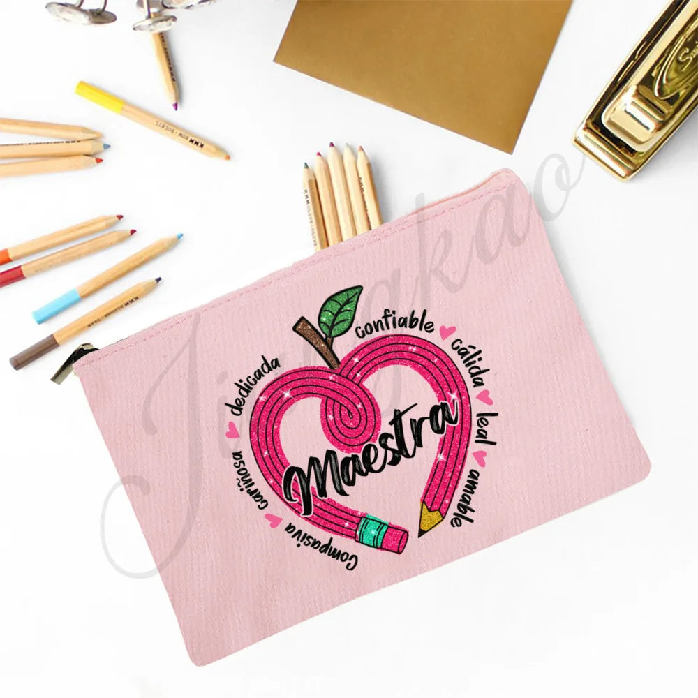 Trousse Maquillage Maestra Imprimé Coeur Espagnol – Organisateur Voyage & Crayon | Cadeau Enseignante