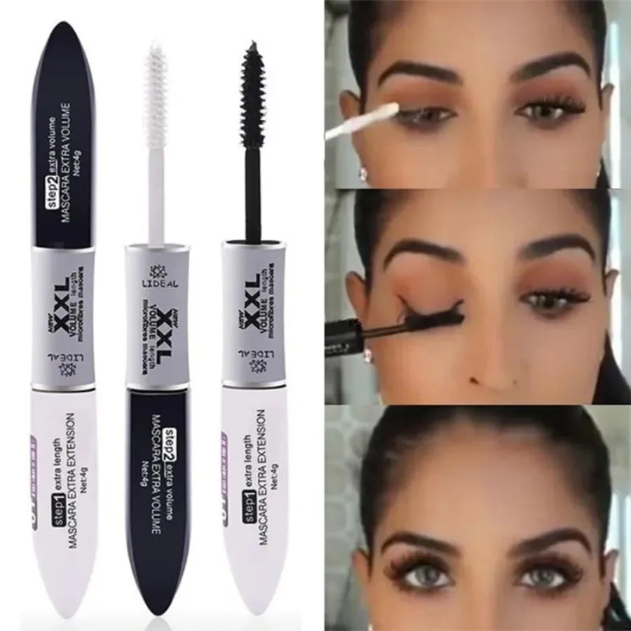 Mascara 4D Soie Fibre 2-en-1 – Allongeant & Courbant | Noir & Blanc XXL
