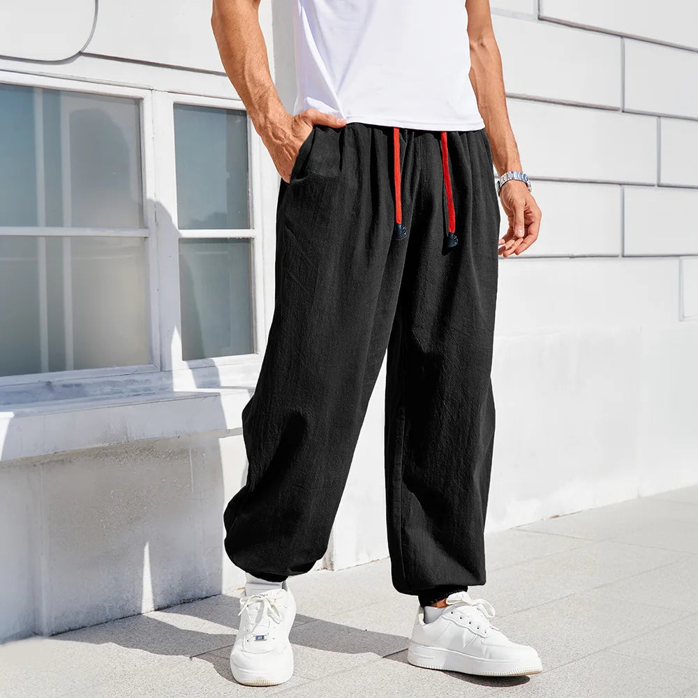 Herren Sarouel Hose Leinen Baumwolle Chinesischer Stil Loose Fit Einfarbig – Bequeme Jogger Hohe Qualität Casual | Herrenmode Zen