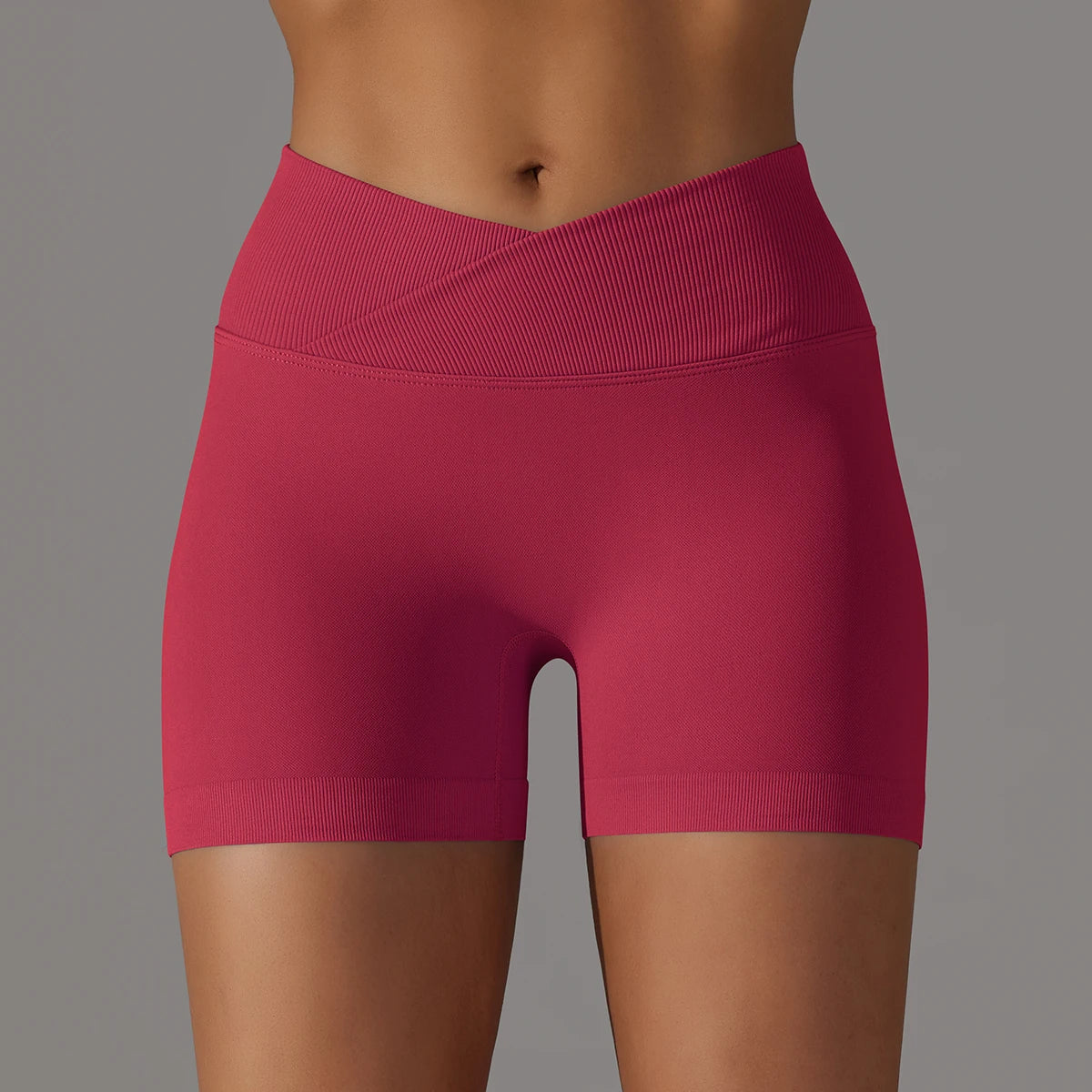 Short Yoga Femme Taille Haute Croisée Gainant Fessier Gym Running Fitness – Short Sport Sculptant Élastique | Mode Athleisure