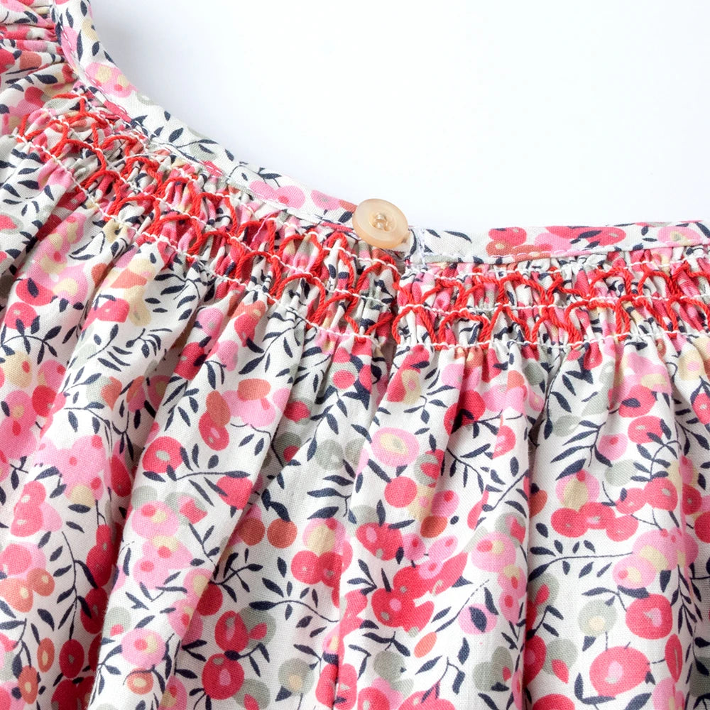 Robe Été Fille Fleurie Smockée Manches Volantes – Tenue Quotidienne Adorable 1-6 Ans