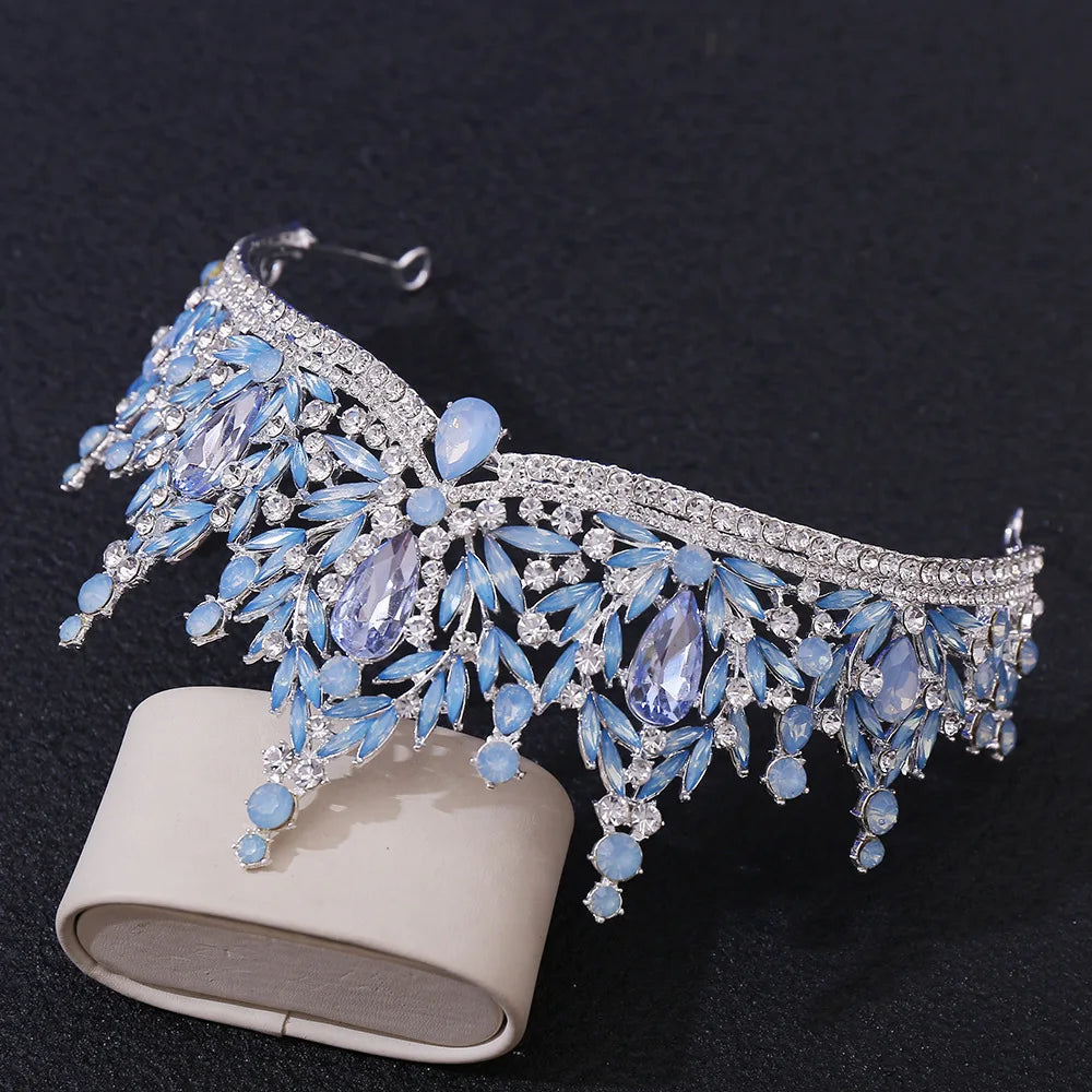 DIEZI Parure Couronne Baroque Mariage Cristal Opale – Tiare Collier Boucles Princesse