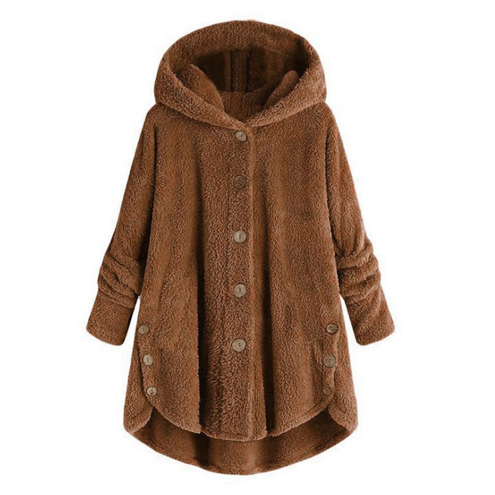 Damen Teddyfell-Mantel mit Kapuze – Warme Fleece-Jacke Unifarben | Herbst Winter Trend