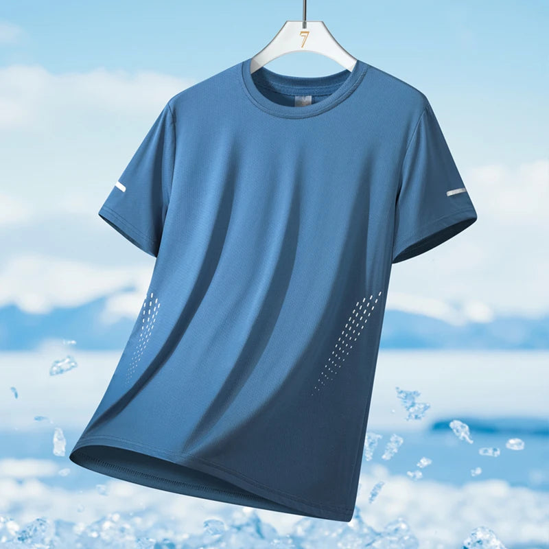 T-Shirt Running Homme Été Soie de Glace Ultra-Léger Imprimé Réfléchissant Séchage Rapide Manches Courtes Respirant Fitness Sport Grande Taille 5XL – Tee Sport Performance | Mode Homme Sport
