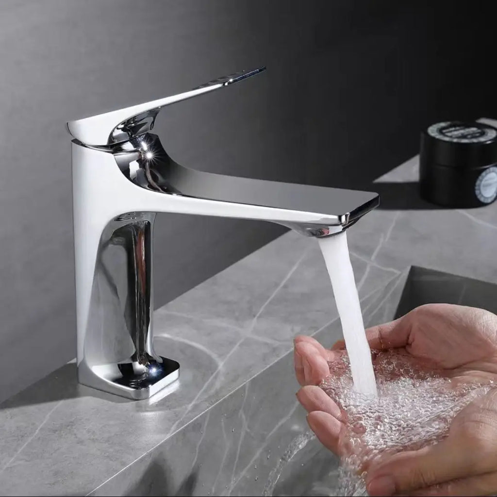 Robinet Lavabo Laiton Moderne Mono-Commande – Mitigeur Eau Chaude & Froide, Design Épuré | Vasque Salle de Bain