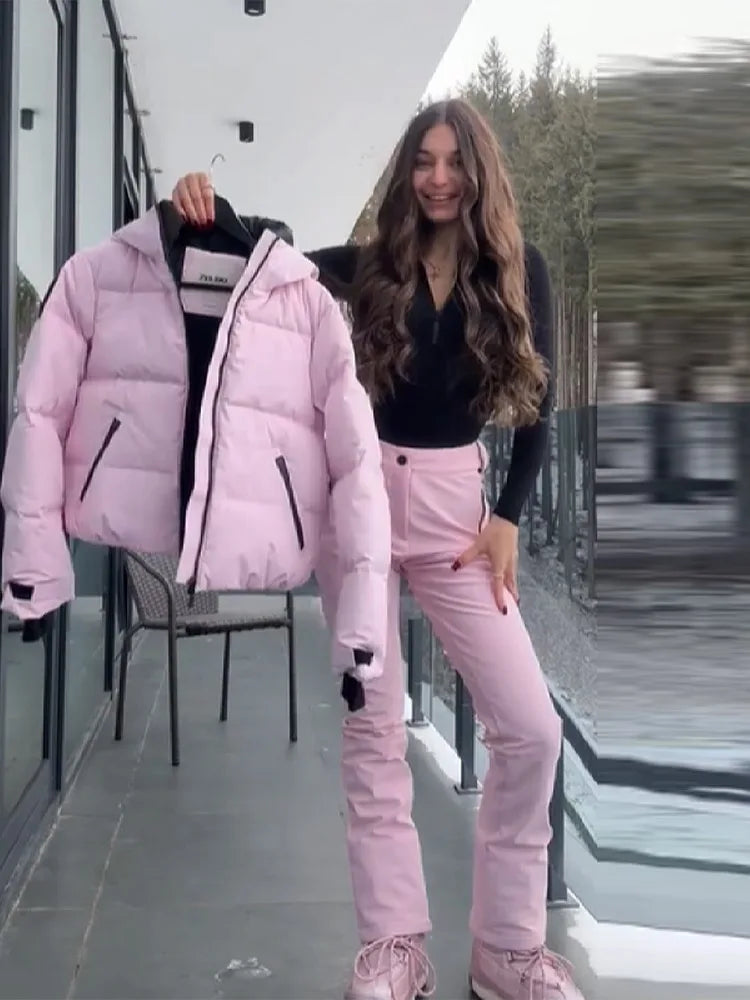 Ensemble de Ski Femme 2 Pièces – Veste Capuche Zipper Chaude + Pantalon Sport Long | Confort Hiver 2025