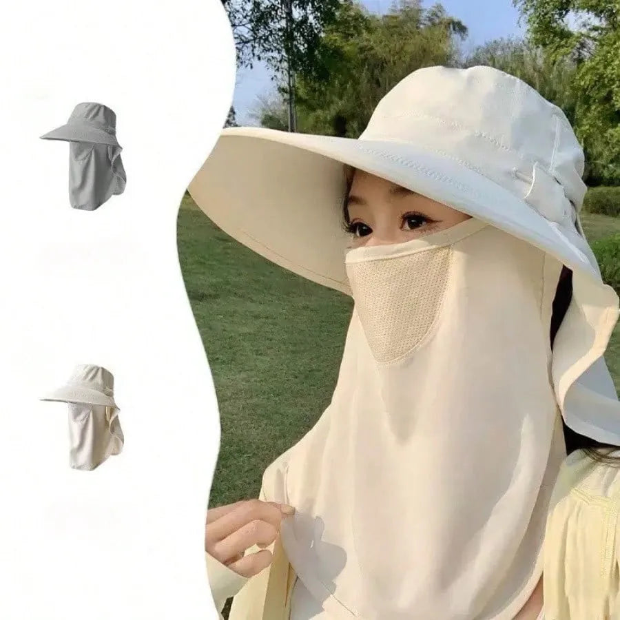 Chapeau Anti-UV Été – Protection Visage & Cou | Large Bord Respirant | Cache-Visage Solaire | Outdoor, Randonnée & Plage