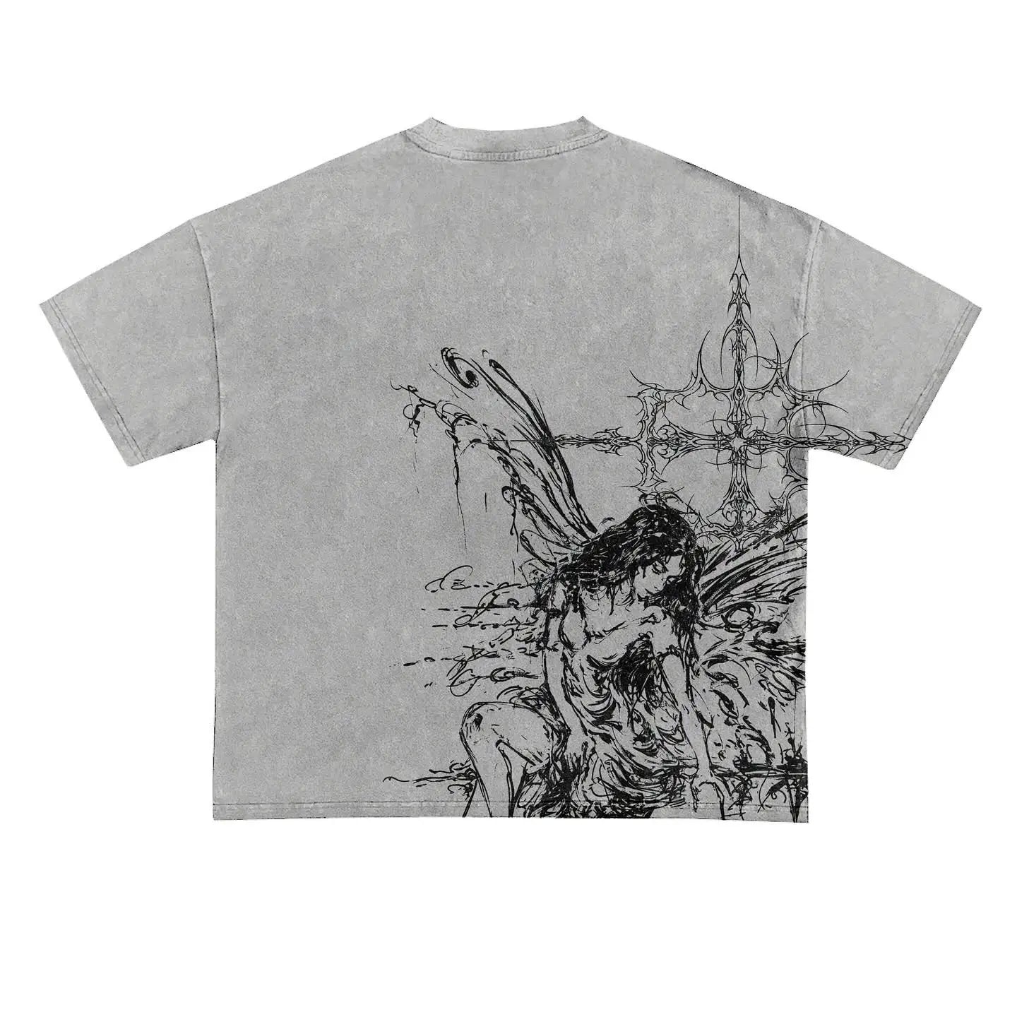 Unisex Oversize T-Shirt Bedruckt Aesthetic Y2K Gothic Grau – Kurzarm Hip Hop Casual | Sommer
