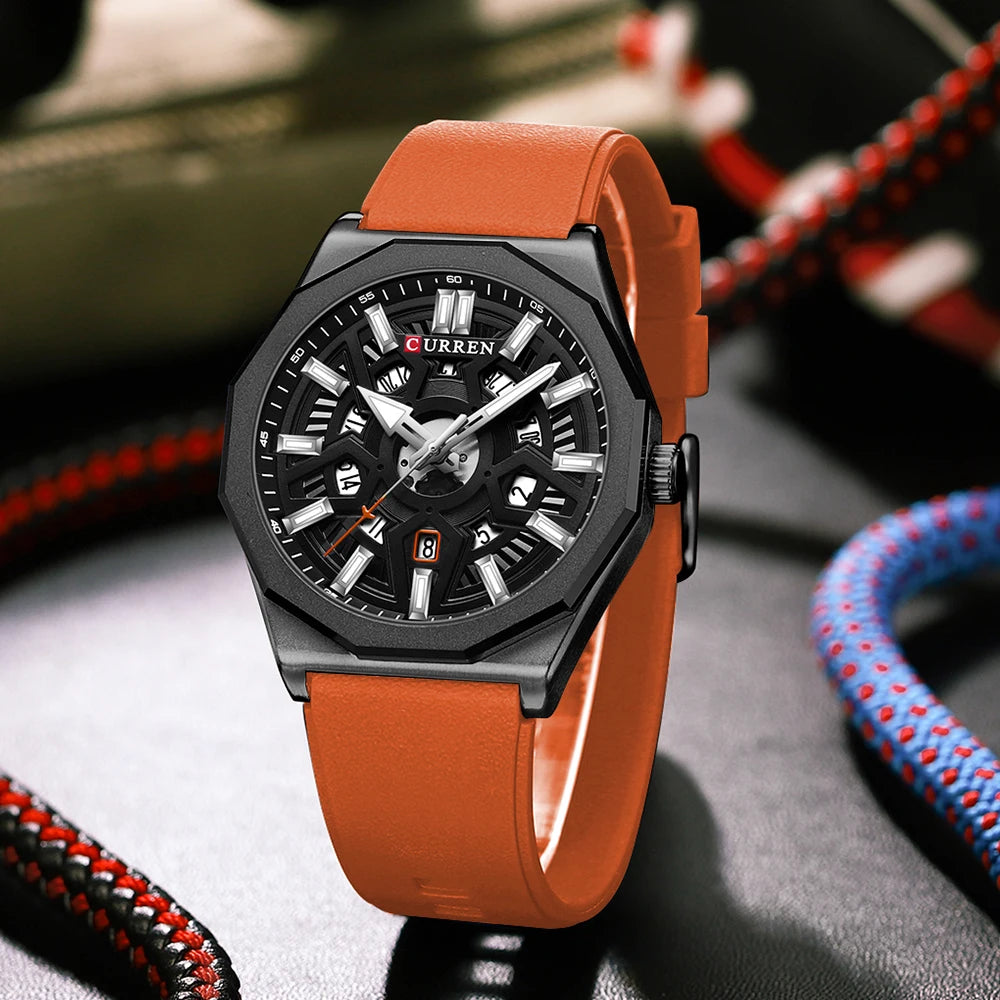Montre Homme CURREN Design Créatif Quartz Silicone Lumineux Date – Fashion Sport Élégant