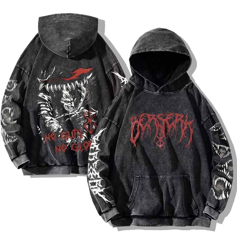 Sweat à Capuche Unisexe Gothic Vintage Washed Dents Imprimé Harajuku Rétro Manches Longues Pullover Y2K Oversized – Hoodie Dark Goth Tendance | Mode Unisexe