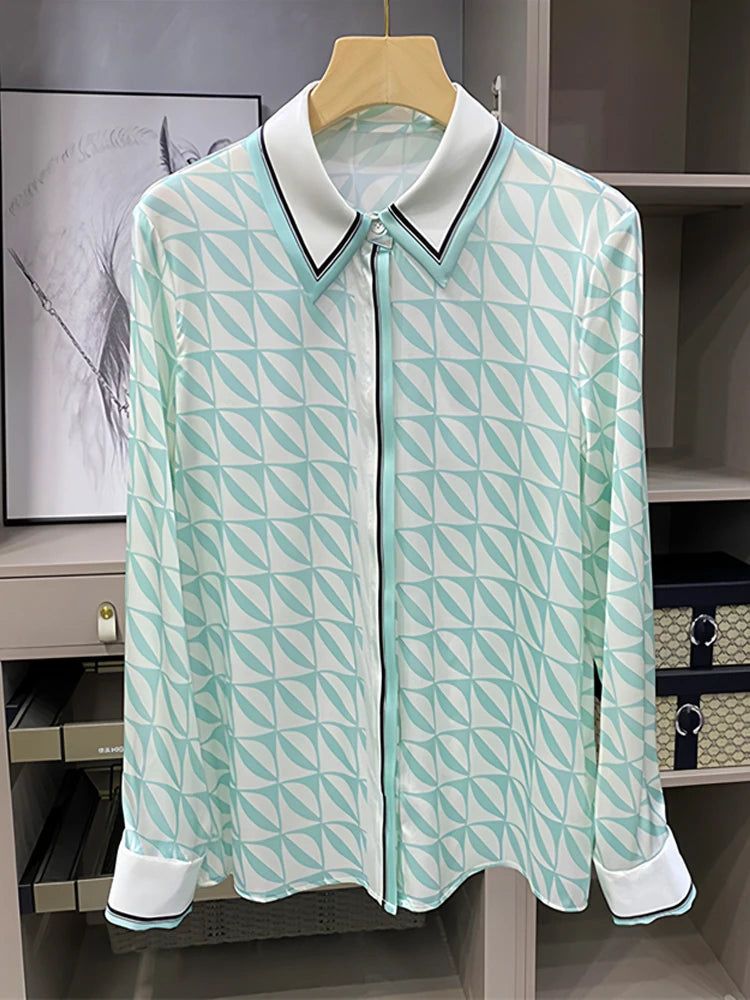 Chemisier Femme Vintage Imprimé Luxe Manches Longues Slim Élégant – Blouse Casual Chic | Automne S-3XL