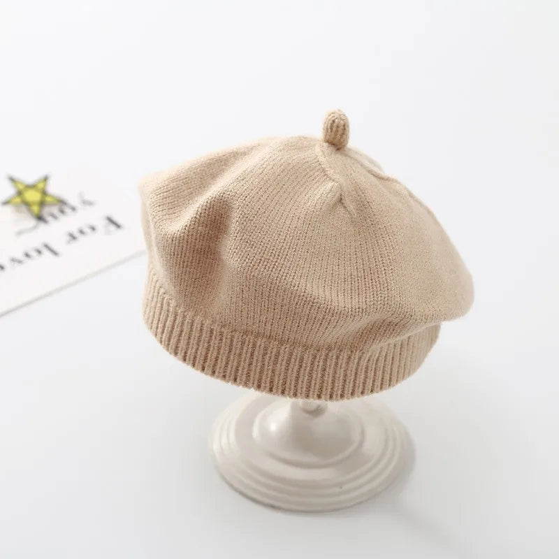 Béret Tricoté Enfant Couleur Unie – Bonnet Peintre Chaud Automne Hiver Fille Garçon Tendance