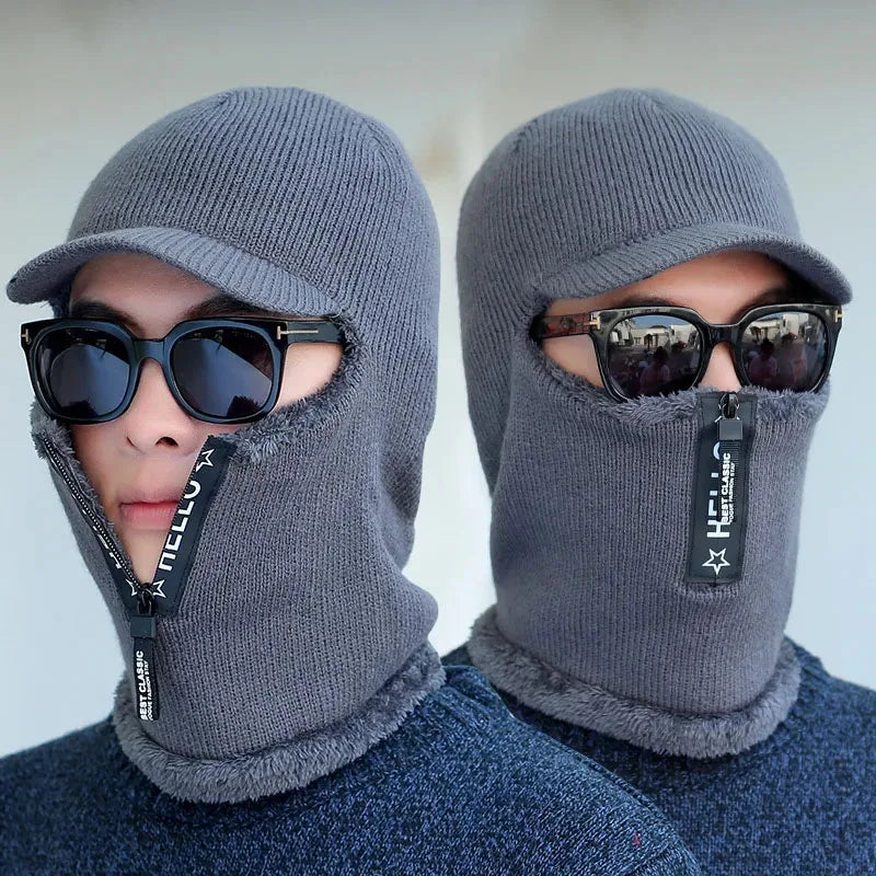 Herren Sturmhaube Winter – Warme Polarfleece-Kapuze mit Visier & Reißverschluss | Ohrenwärmer & Nackenwärmer | Ski & Outdoor