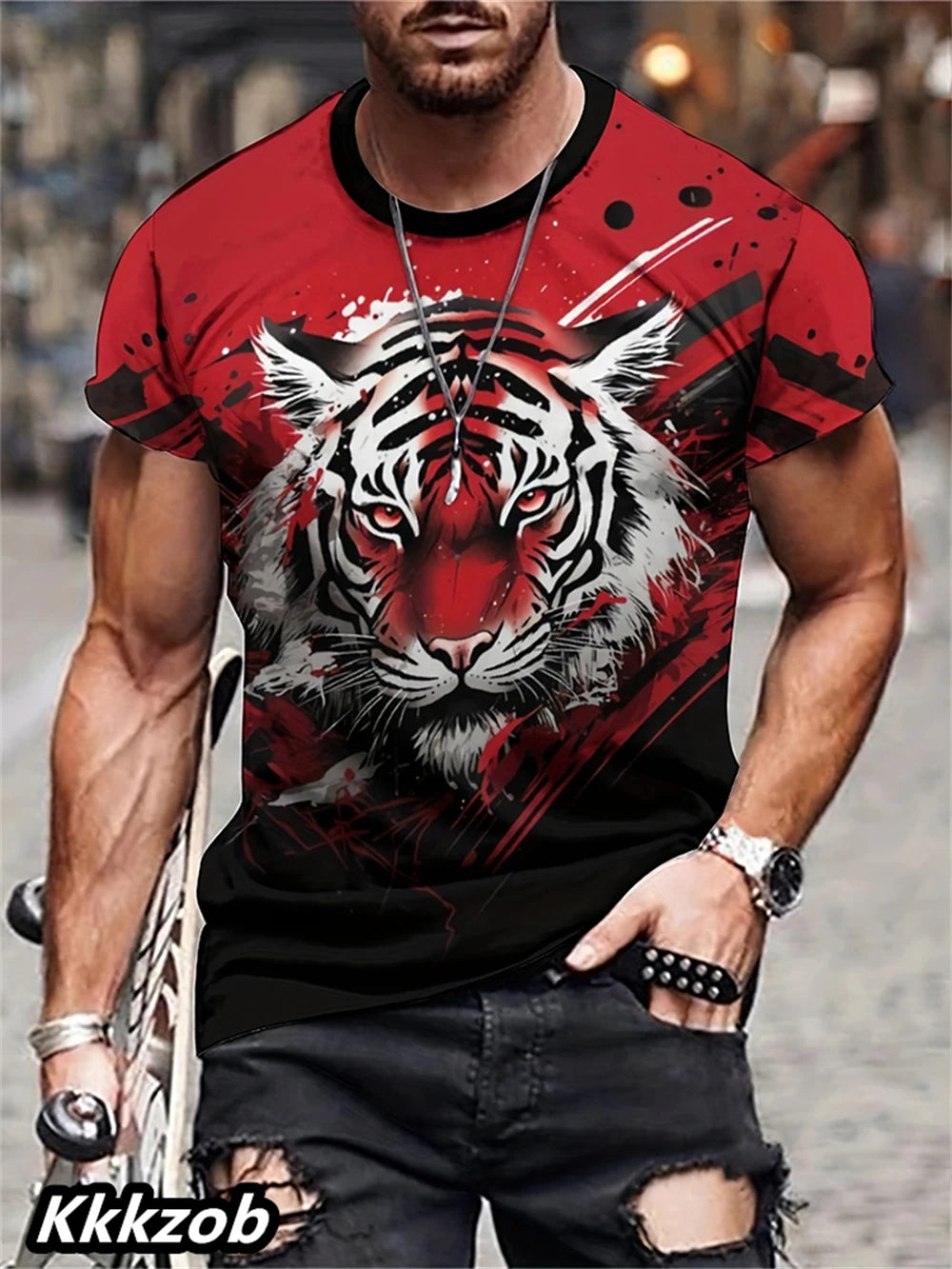 T-Shirt Homme Imprimé Lion Col Rond Manches Courtes Doux Respirant – Casual Outdoor Activités Été Essentiel | Mode Homme Nature