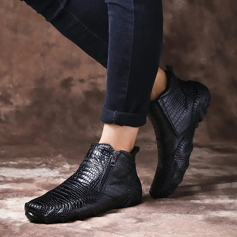 Boots Cuir Véritable Plush Moto Punk Homme – Plateforme Neige Outdoor Travail Printemps