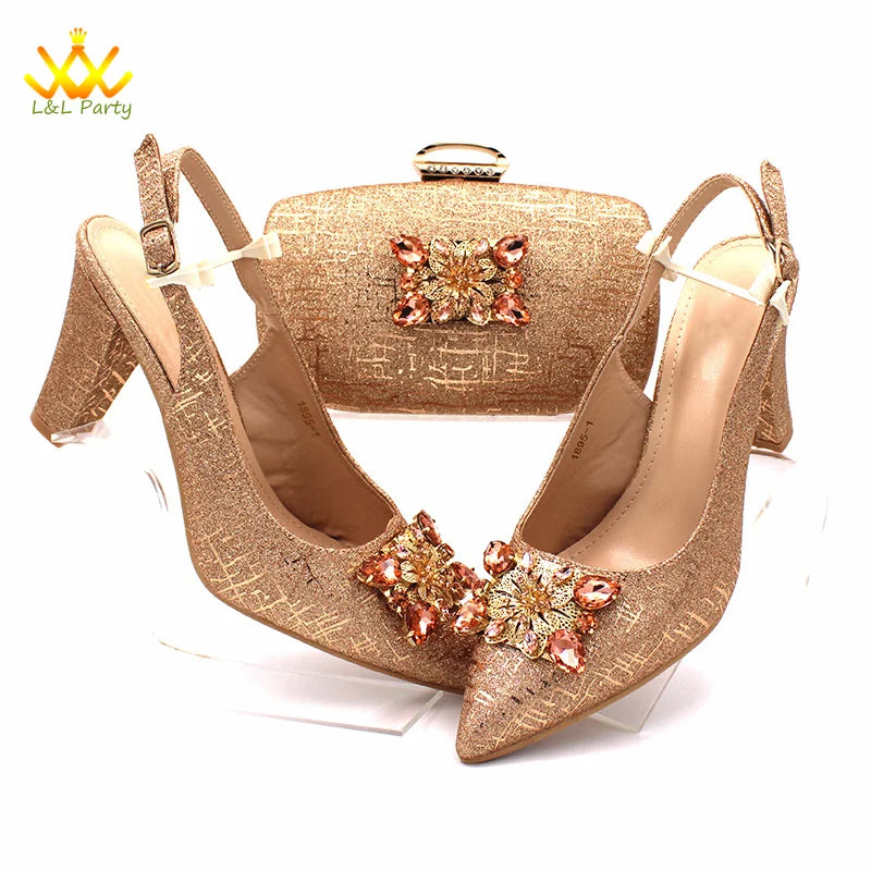 Ensemble Chaussures + Sac Italien Orange Cristal – Pumps Luxe Mariage Fête 2024