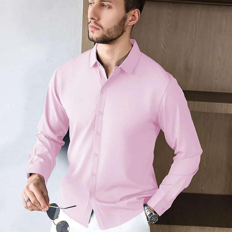 Herren Business Casual Hemd Langarm Einfarbig Bügelleicht – Bequem Ganzjährig Vielseitig | Elegante Herrenmode