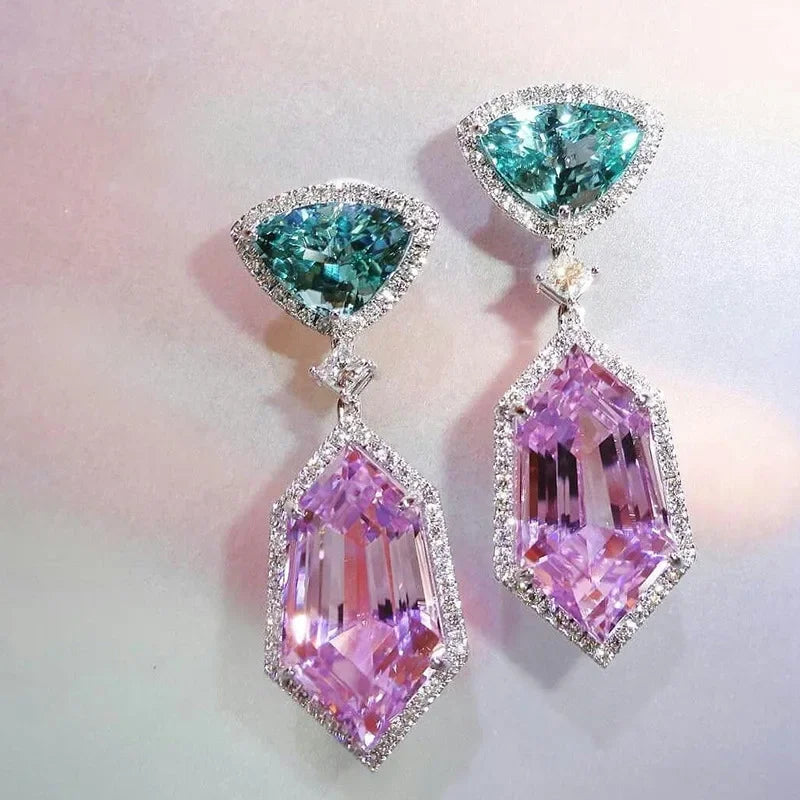 Boucles d'Oreilles Zircon Rose Korean Silver 2026 – Clous Luxe Fashion Bijou Cadeau Femme