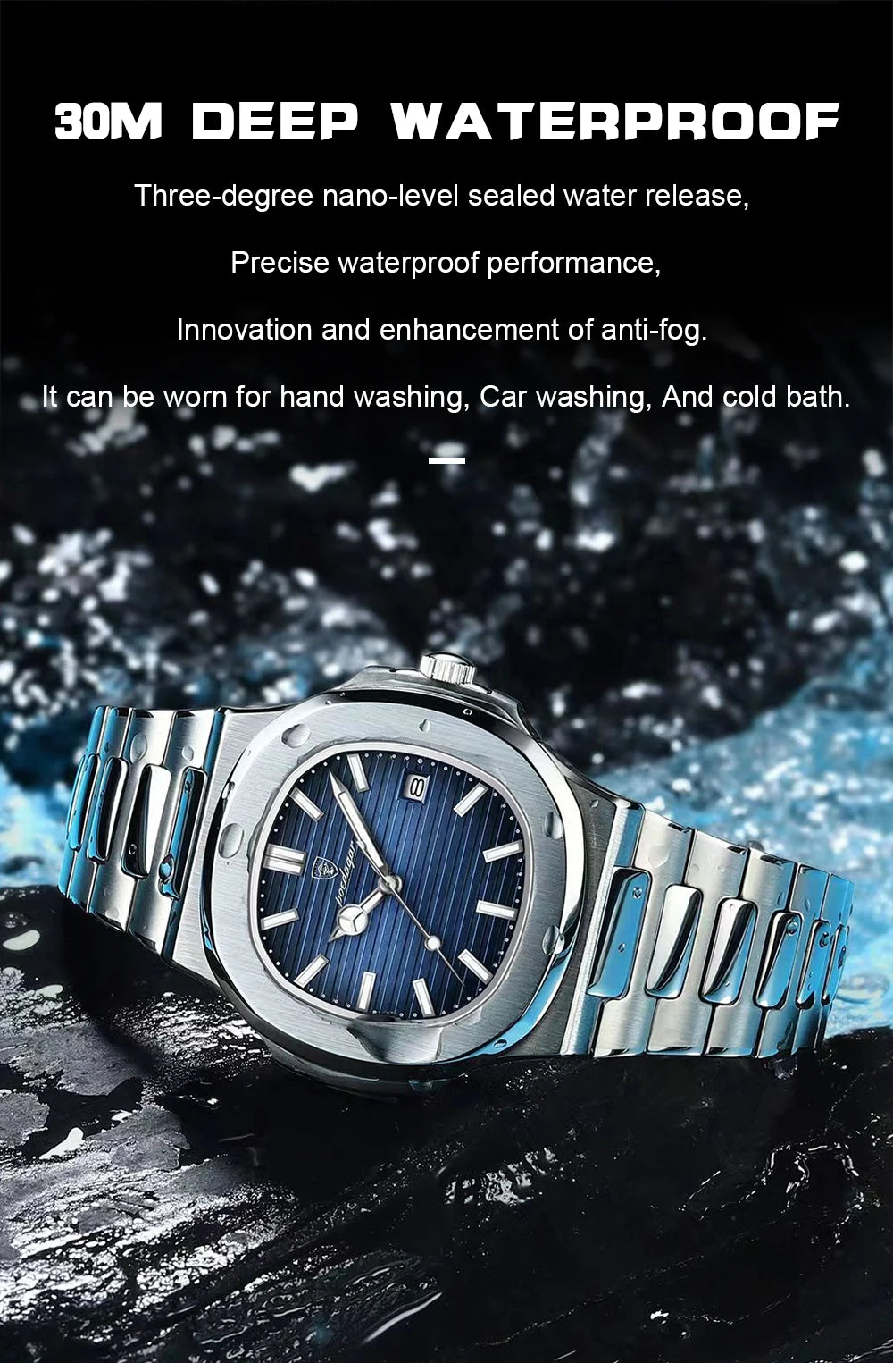 Montre Homme POEDAGAR Carré Luxe Quartz – Acier Lumineux Étanche Date Sport Business