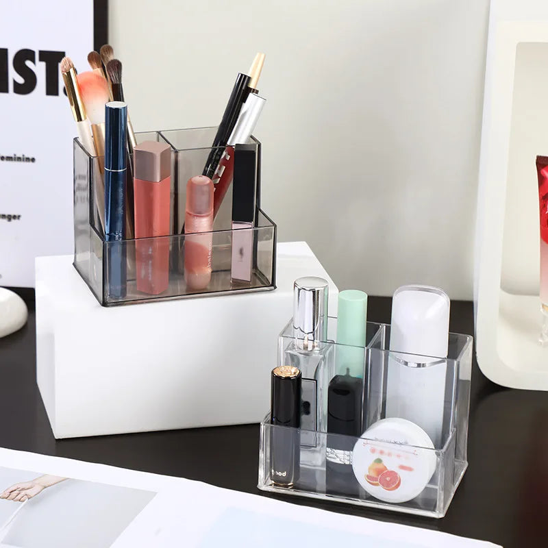 Boîte Acrylique Organisateur Maquillage 3-5 Grilles – Pot Pinceaux & Bijoux | Bureau & Coiffeuse