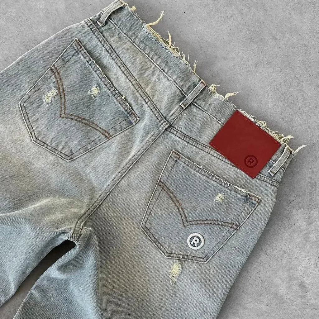 Zerrissene Destroyed Jeans für Herren, Loose Fit, Knöchellang, Reißverschluss, Taschen, Casual Vintage | Premium Vintage Destroyed Jeans