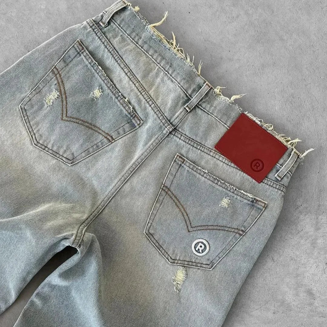 Zerrissene Destroyed Jeans für Herren, Loose Fit, Knöchellang, Reißverschluss, Taschen, Casual Vintage | Premium Vintage Destroyed Jeans