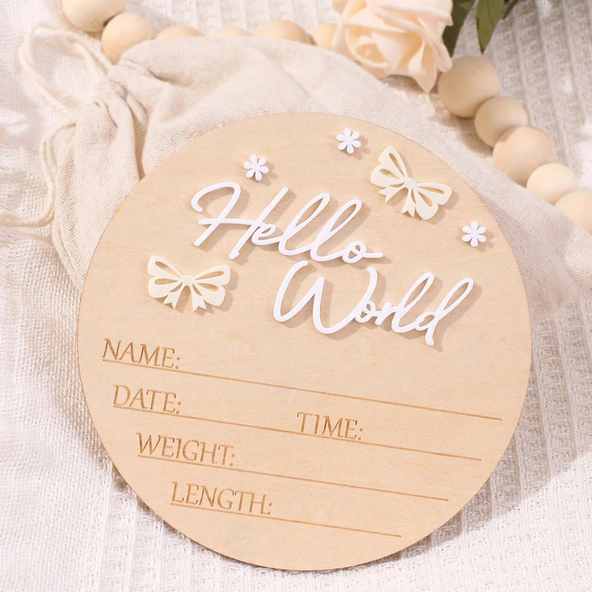 Pancarte Naissance Bébé « Hello World » – Déco Maternité Rose Poudré Papillon Étoile Photo Nouveau-Né