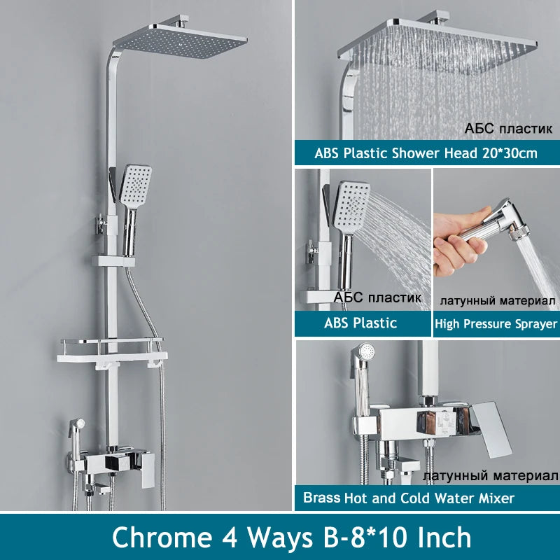 Shinesia Système Douche Pluie Mural – Noir & Chrome, 3 ou 4 Voies, Mitigeur Eau Chaude & Froide | Salle de Bain