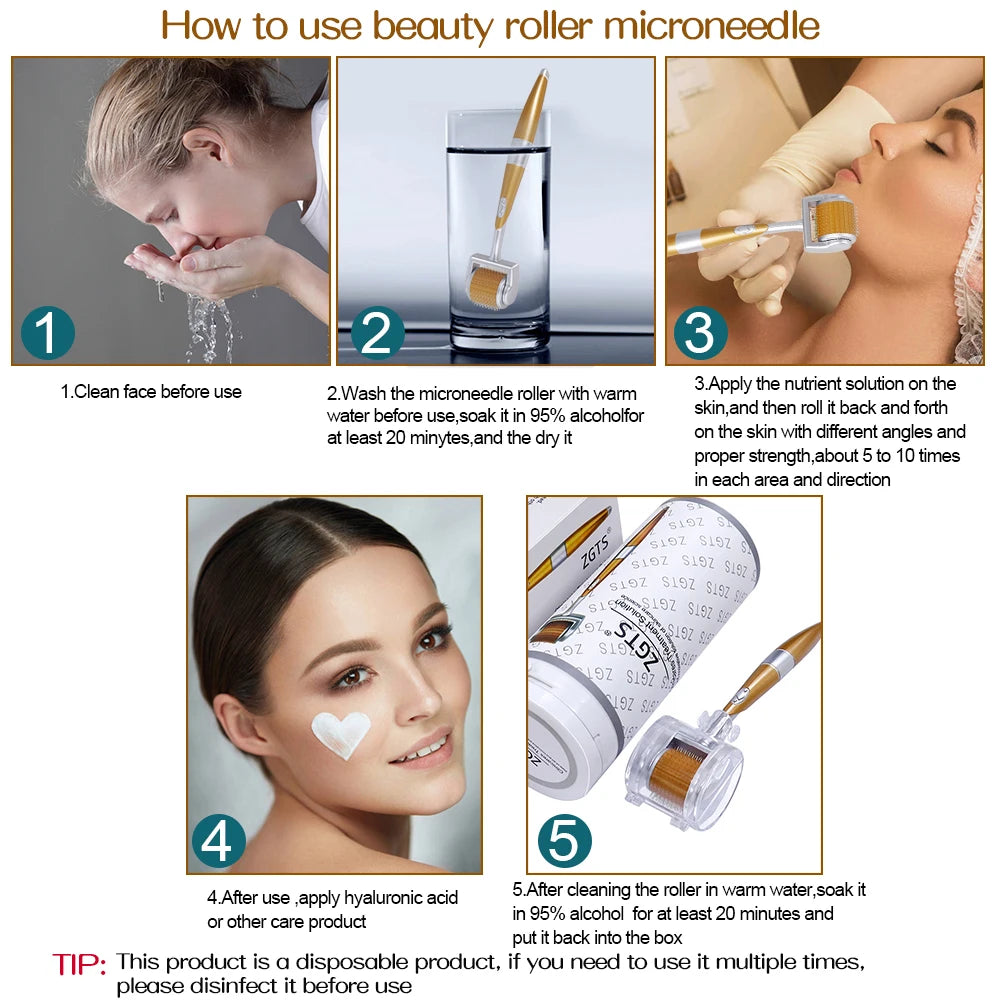 Derma Roller Professionnel 540 Aiguilles – Croissance Cheveux & Barbe, Soin Visage & Corps | 0.2mm 0.25mm 0.3mm
