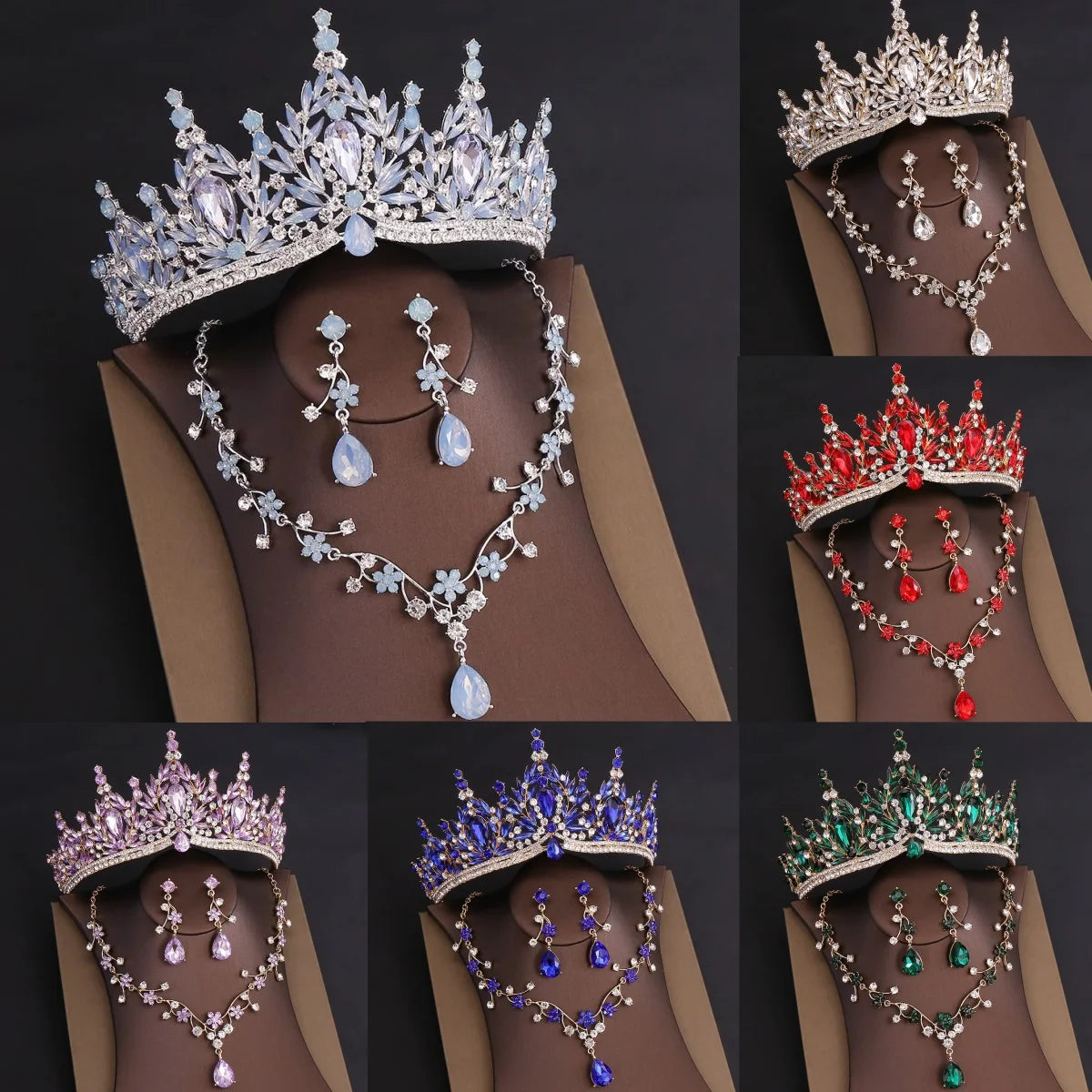 DIEZI Parure Couronne Baroque Mariage Cristal Opale – Tiare Collier Boucles Princesse