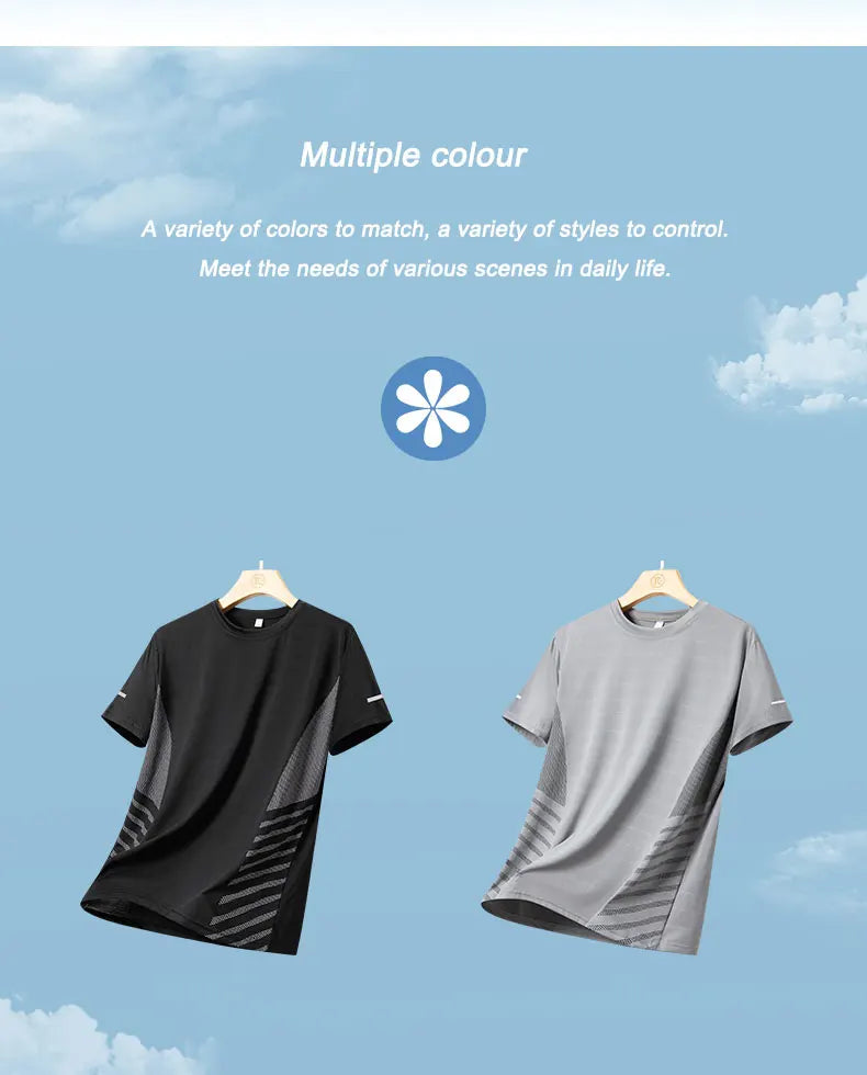 T-Shirt Running Homme Été Soie de Glace Ultra-Léger Imprimé Réfléchissant Séchage Rapide Manches Courtes Respirant Fitness Sport Grande Taille 5XL – Tee Sport Performance | Mode Homme Sport