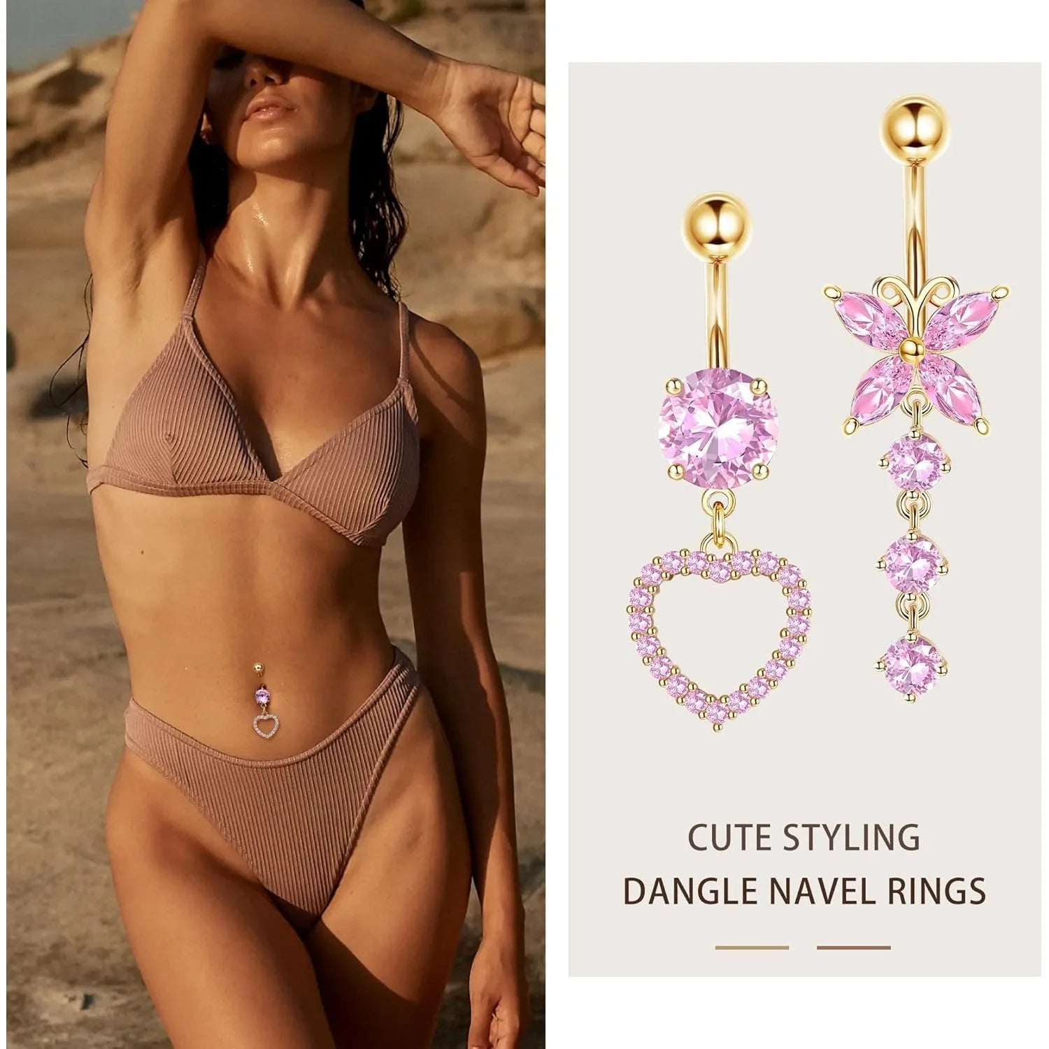 Piercing Nombril 14G Acier Chirurgical Fleur CZ Pendentif – Anneau Nombril Femme Premium & Hypoallergénique | Body Jewelry Élégant & Sécurisé