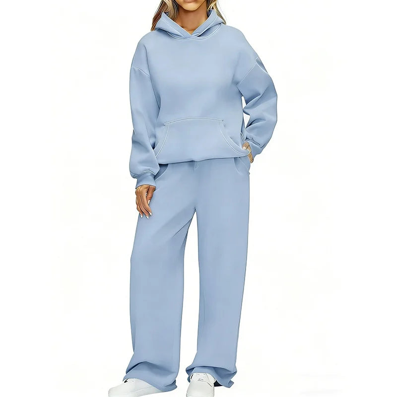 Ensemble 2 Pièces Femme Sweat à Capuche + Pantalon Large Casual Ample Confortable – Jogging Sport | Automne Hiver