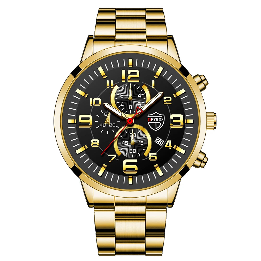 Montre Homme Luxe Quartz Acier Inoxydable Cuir Calendrier Lumineux – Sport Business Fashion