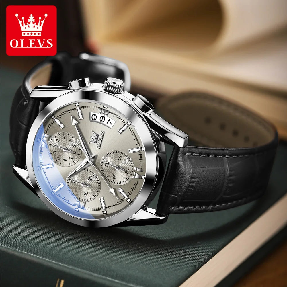 Montre Homme OLEVS 2987 Business Luxe Quartz Cuir Lumineux Date Étanche – Cadeau Sport Élégant